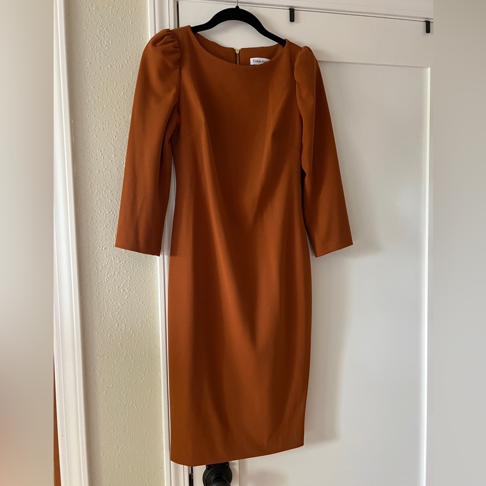 3/4 Sleeve Calvin Klein Sheath Dress in Pumpkin size 2